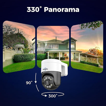 [330°View+Human Tracking] Hiseeu 6MP PoE PTZ Camera System,NVR Security Camera System w/2Pcs 5MP Wired Security Camera Outdoor&Indoor,2-Way Audio,Waterproof,7/24 Record for Home Surveillance