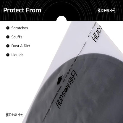 Hudson Hi-Fi Anti-Static Vinyl Record Inner Sleeves 100 Pack - Durable Clear Disc Sleeves- Protect Your LP Albums from Scratches, Dust & Dirt - Acid-Free Rice Paper Interior Disc Covers