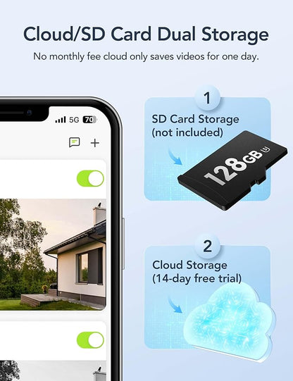 GNCC Solar Security Cameras Wireless Outdoor, 2K Outdoor Battery Camera, Color Night Vision, SD/Cloud Storage, Alarm Detection, 2.4 & 5GHz WiFi, Easy to Install, Manually Adjust View