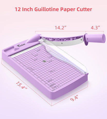 Firbon 12" Guillotine Paper Cutter, Heavy Duty 12-Sheet Capacity Trimmer for Cardstock, Photos, Scrapbooking, Office, Classroom, Studio (Purple)