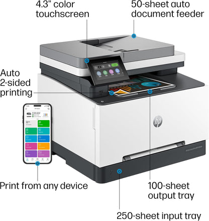 HP Color Laserjet Pro MFP 3301sdw Wireless All-in-One Color Laser Printer, Scanner, Copier, Best-for-Office (499Q3F)