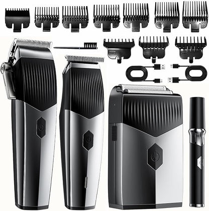 Professional Hair Clipper Set,4 in 1 Hair Clippers for Men, Hair Clippers, Beard Trimmer& Rechargeable Shaver Set, Barber Hair Cutting Kit for Men ，for Gifts (Black)