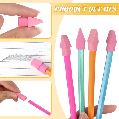 PRALB 200PCS Pink Pencil Top Eraser Caps - Bullet Tip Erasers for School, Office, Party Favors & Classroom Rewards