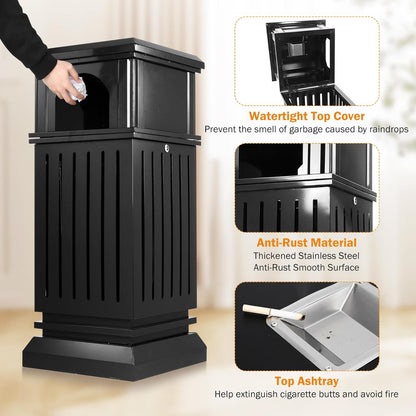 BEAMNOVA Trash Can Outdoor Top Tray Black Stainless Steel Commercial Garbage Enclosure with Locking Lid Heavy Duty Industrial Yard Garage Waste Container, 35.5 * 15.8 * 15.8 in