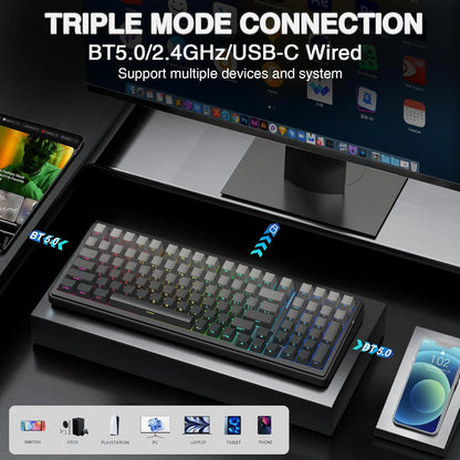 AULA F99 Pro Wireless Mechanical Keyboard,Hot Swappable Custom Keyboard,RGB Backlit,Pre-lubed Linear Switches,Side Printed PBT Keycaps,2.4GHz/USB-C/BT5.0 Mechanical Gaming Keyboards
