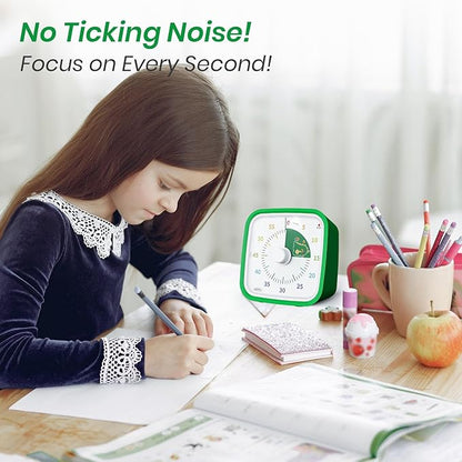 Yunbaoit Visual Timer with Protective Case, Dinosaur Disk 60 Minute Countdown Timer for Kids and Adults, Silent Time Management Tool(Green Dinosaur)