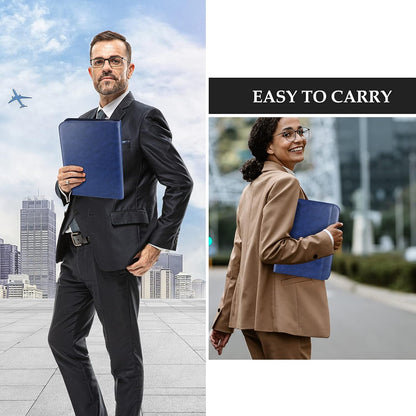 ProCase Portfolio Business Padfolio Folder with Zipper, Conference Meeting Executive File Legal Document Organizer with Pockets Letter Size A4 Writing Pad Notepad Padfolio -Navy