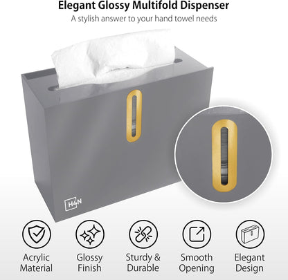 H4N Multifold Hand Paper Towel Dispenser Countertop, Compact Design, Single Sheet Dispensing for Home and Commercial Use, Gray