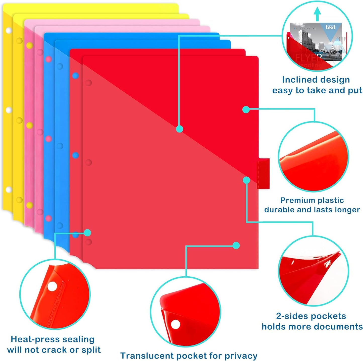 Plastic 8-Tab Dividers with Two Pockets -2 Sets, Pocket Dividers for 3-Ring Binders, Multi-Color Binder Dividers, Total 16 Tabs