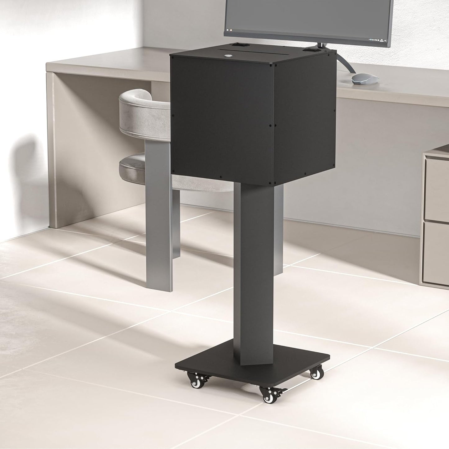 MOOFI Acrylic Suggestion Box with Lock and Key for Office, Home, Event Donation with Stand for Charity Church Collection Offering/Raffle Ballot Box with Sign Holder Display Stand (StandardBox)