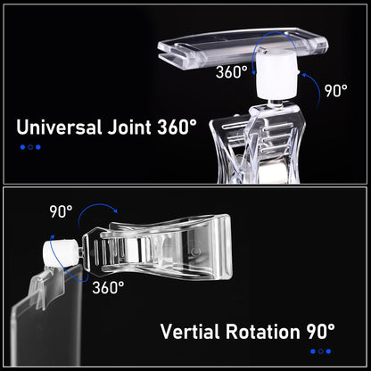 Epakh 20 Pieces Sign Clips Rotating Price Tag Clip Swivel Sign Holder for Handrails or Tubes with 20 Pieces Hard Card Sleeves PVC Card Protector for Shelves Store Supermarket(Sector Style)