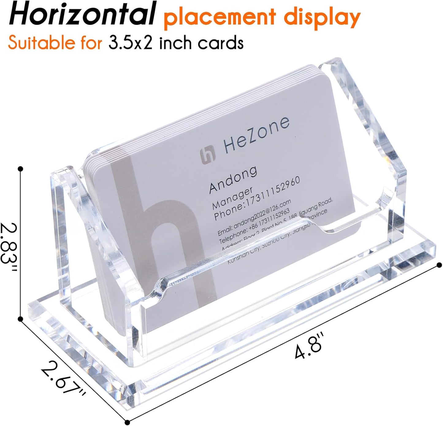 Acrylic Card Holder Clear Horizontal Business Card Organizer Stand for Desk 1 Slots Business Cards Stand for Women and Men