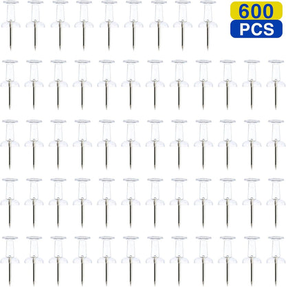 Clear Push Pins 600pcs Standard Thumb Tacks Steel Point Transparent Plastic Head Pins for Hanging Photo Posters Craft Marking Map Wall Cork Board