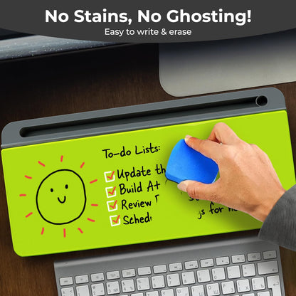 Chalkola Neon Green Glass Desktop Whiteboard with Storage - Dry Erase Board, Work Desk Organizers, Computer Keyboard Stand, Home Office Desk Accessories, Workspace Desktop Buddy + 3 Markers