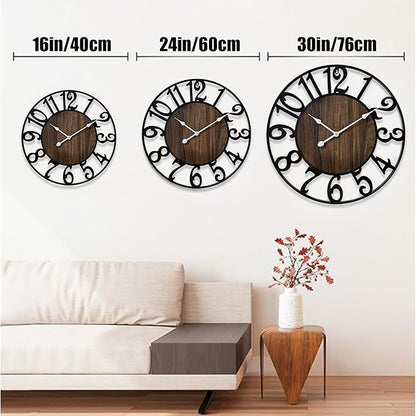 16 Inch Large Wall Clock for Living Room Bedroom Kitchen Mantel Decor, Silent Battery Operated Decorative Non Ticking Metal Round Modern Farmhouse Arabic Numerals Big Clock Wall Decor