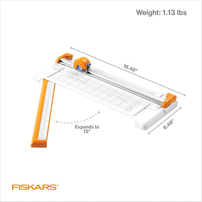 Fiskars Compact Rotary Paper Trimmer - 12" Cut Length - Portable Size with Extendable Base Deck - Self-Sharpening Blade - Scrapbooking Tool
