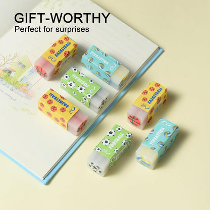 18Pcs Cute Sports Ball Erasers for Kids Bulk, Fun Basketball Soccer Volleyball Pencil Jelly Erasers for School Classroom Supplies Prize Gifts Party Favors