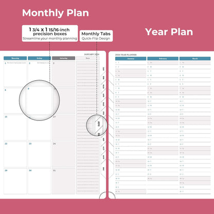 Weekly Monthly 2026 Planner (Jan.26-Dec.26),11.5"x8.5",12 Months Agenda Plan with Month Tabs & Pocket,Expenses/Note Pages, Appointment Book Calendar with Vegan Leather Cover,Rose Red