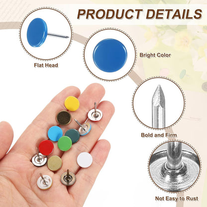 uxcell 120Pcs Push Pins, 11mmx17mm Round Flat Head Decorative Thumb Tacks Upholstery Tacks for Cork Board Office Wall Hangings, Blue