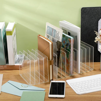 Ctosree Acrylic File Organizer for Desk Vertical 15 Compartments File Sorter Mail Organizer Desktop Countertop Folder Stand Racks for Office Home School Desk(Rectangle,Clear)