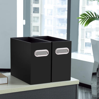 Oterri File Organizer, 4 Packs Small Storage Box, Cardboard File Folder Organizer, Collapsible File Box for Hanging File Folders Letter Size, Portable Filing Organizer with Handle（Black）