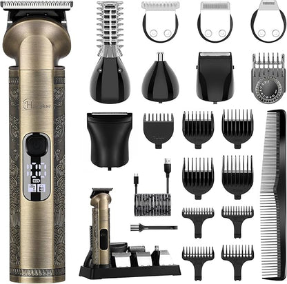 Hatteker Beard Trimmer Kit Professional Hair Clipper Zero Gapped T-Blade Electric Razor Shaver for Nose Ear Body Face Mustache Trimmer for Men Cordless Grooming Kit 8 in 1