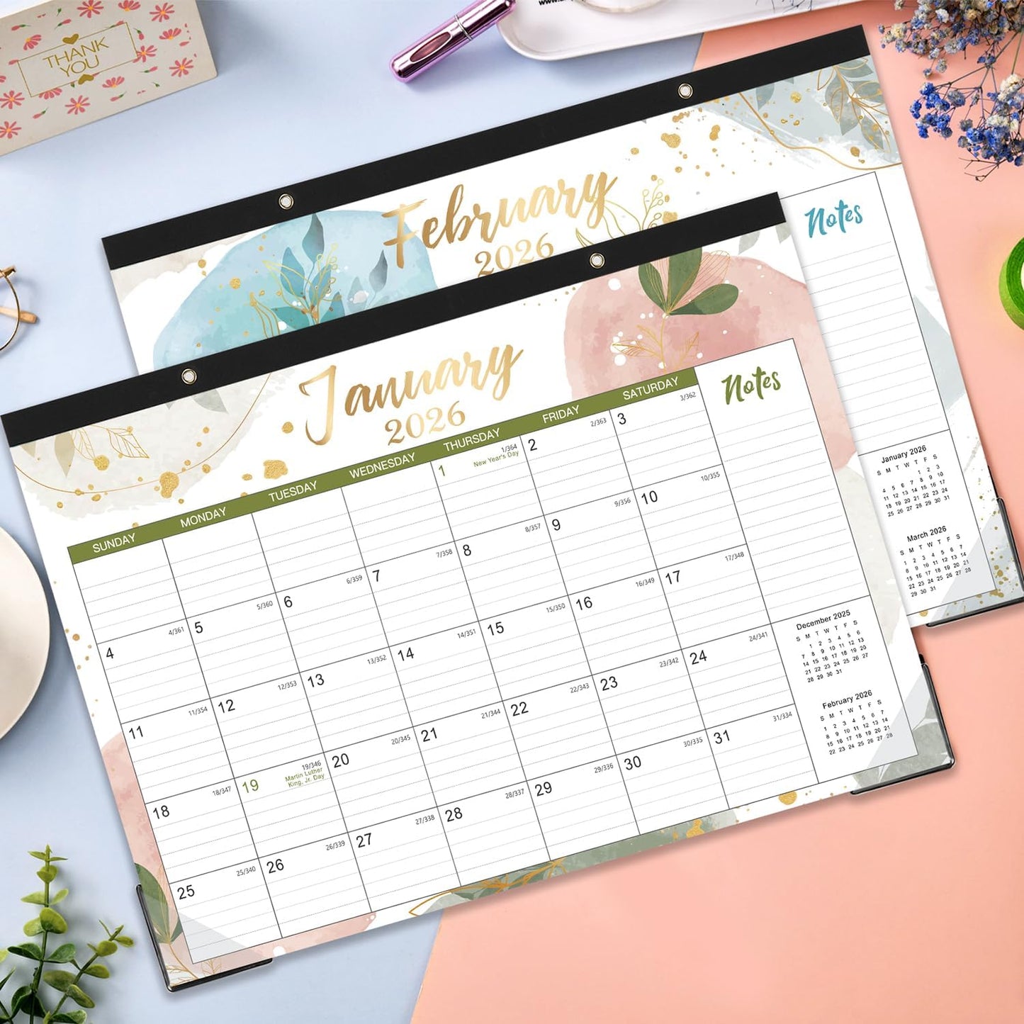 2026 Desk Calendar - Jan. 2026 - Dec. 2026, 14.6" x 11.5" Desk Calendar 2026, Desk Pad, Julian Date, Corner Protectors, Good for Work or Home Desk Organizing