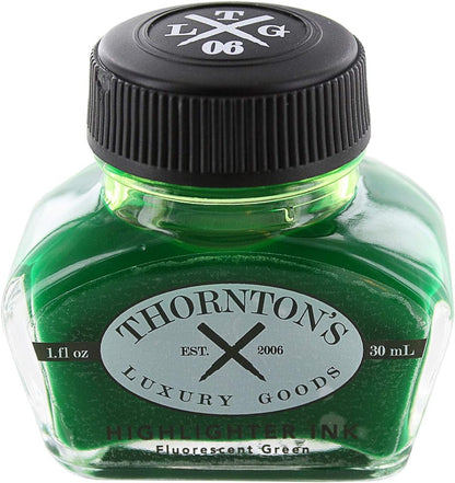Thornton's Luxury Goods Premium Fountain Pen Ink Bottle 30ml | Smooth Effortless Flawless Writing | Suitable for All Brand and Calligraphy Pens | Office Supplies (Highlighting Green)