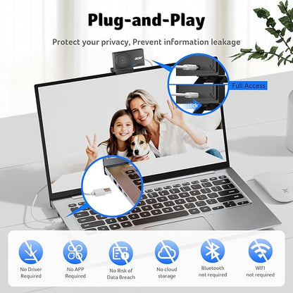 acer 4K Webcam for PC/Mac with All-Metal Unibody Sculpted, Sony 1/2" Sensor, PDAF, 2 Noise Reduction Mics, Privacy Cover, Lightweight, Fast Cooling, Streaming Camera for Live Meeting Commerce Gaming
