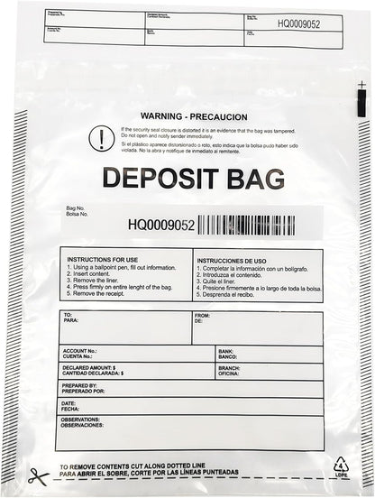 Daarcin100pcs9X12in Transparent Plastic Deposit Bag, Security Bank Pocket,Tamper Proof Bags，Cash Transfer Bag with Barcode and Self Sealing Adhesive,Used for Cash,Checks,Credit Cards