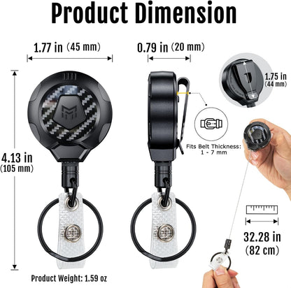 MNGARISTA Upgraded Heavy Duty Retractable Keychain with Belt Clip, 10 OZ Retraction, 31.5" Stainless Steel Cord, 3K Carbon Fiber ID Badge Reel with Badge Strap and Key Ring