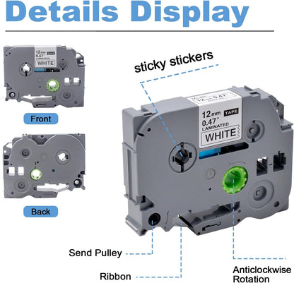 GREENARK TZe-231 TZe231 TZ TZE 231 131 132 133 431 531 631 731 Compatible Label Tape Laminated Black on White Replacement for Brother P-Touch Label Maker PT-J100 etc (12mm x 8m),8-Pack