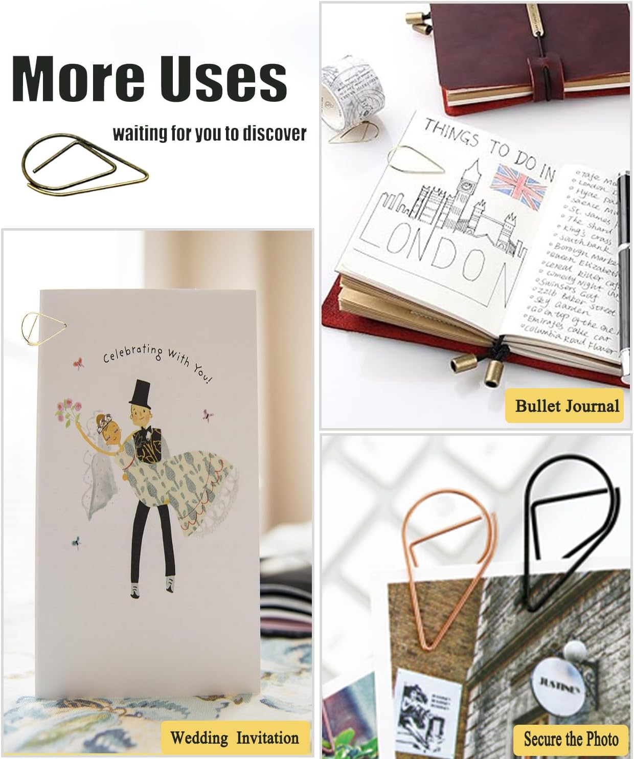 200 Pcs Teardrop Paper Clips Bulk,Stainless Steel Rust-Resistant Paperclips for Wedding Invitations, 3X Stronger Hold with Mirror Polish (Bronze, 1inch)