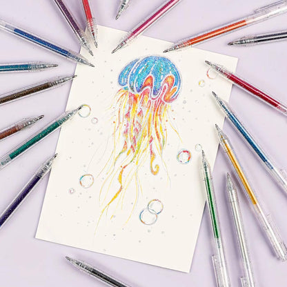 Grabie Glitter Gel Pens 18 Colors, Metallic Vibrant Sparkle Gel Pens for Coloring, Retractable Sparkle Glitter Pens for Adults,Colored Gel Pens for Adult Coloring Books and Drawing