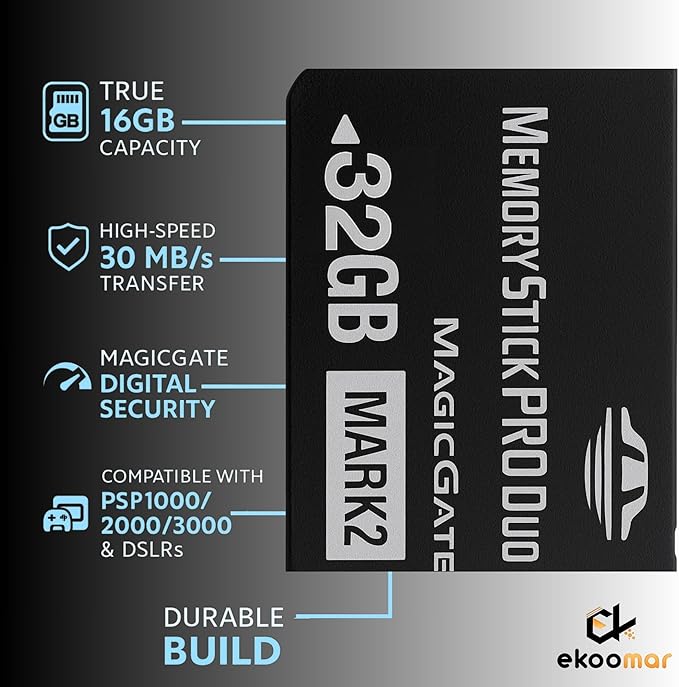 Original 32GB Memory Stick Pro Duo MARK2 - Compatible with PSP1000/2000/3000, DSLR Burst Shooting, MagicGate | High-Speed Read/Write Memory Stick Duo Card for PSP Memory Stick & Cameras