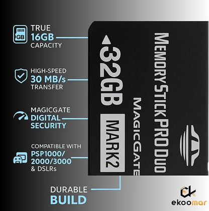 Original 32GB Memory Stick Pro Duo MARK2 - Compatible with PSP1000/2000/3000, DSLR Burst Shooting, MagicGate | High-Speed Read/Write Memory Stick Duo Card for PSP Memory Stick & Cameras