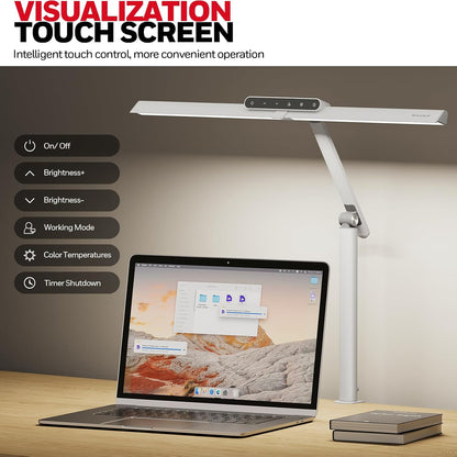 Honeywell LED Desk Lamp with Clamp - HJ1 Sunturalux Eye-Caring Clip on Lights for Home Office, 1200LM Clamp Lamp 4 Color Modes Stepless Dimming Task Desk Light for Working White