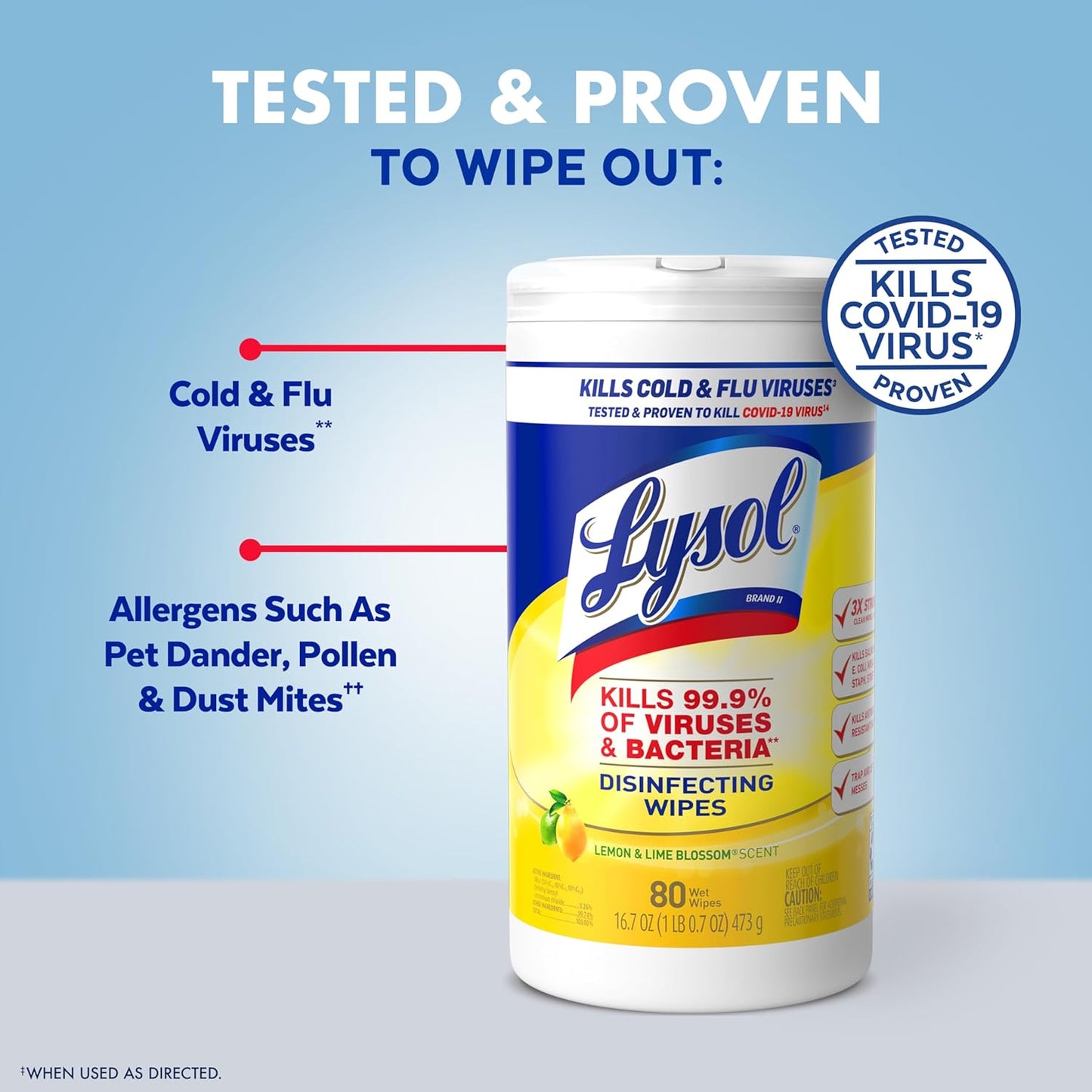 Lysol Disinfectant Wipes, Multi-Surface Antibacterial Cleaning Wipes, For Disinfecting and Cleaning, Lemon and Lime Blossom, 80 Count (Pack of 3)