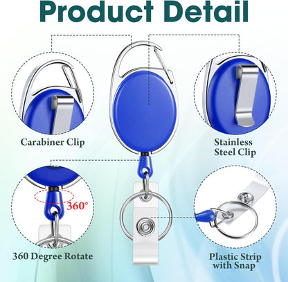 Honoson 50 Pcs Heavy Duty Retractable Badge Reels Batch ID Badge Holder Retractable Clip Bulk Key Holder with Ring for Office Worker Employee, Doctor Nurse Gifts (Multi Bright Color)