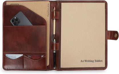 Leather Padfolio Legal Pad Portfolio Organizer | Handmade Executive Notebook Binder | Heavy Duty Full Grain Cow Hide Resume Interview Folio for Men Women, Rustic NoteBook Folder (Wine)