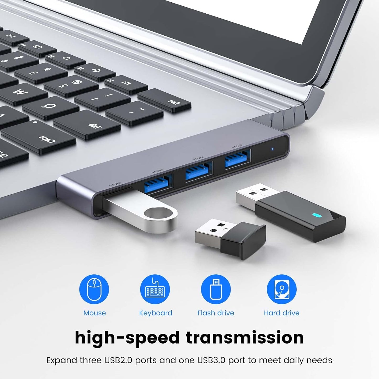 USB Hub 2Pack Right Model, Fidioto 4 Port USB Adapter(1 * 3.0 Port, 3 * 2.0 Port), Laptop, iMac Pro, MacBook Air, Mac Mini/Pro, Notebook PC, USB Flash Drives and Mobile HDD Etc.