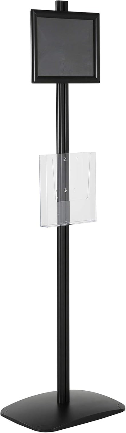 M&T Displays Free Standing Aluminum Display Stand Double Sided Document Brochure Sign Holder Front Loading Portrait Landscape Black Snap Frame 1x(8.5x11) and Clear Acrylic Pocket 1x(8.5x11) Inch