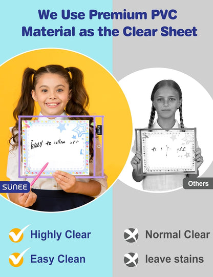 SUNEE 35 Packs Oversized Reusable Dry Erase Pocket Sleeves with 2 Rings, 10 Morandi Colors 10x14 Ticket Holders, Clear Plastic Sheet Protectors, Teacher School Classroom Supplies