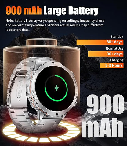 LIGE Smart Watches for Men Answer/Make Calls,1.75" Display Fitness Tracker with Compass Altitude and Barometric Pressure 900mAh Sleep Monitor 110+Sport Modes for Android iOS Smartwatch(Silver)