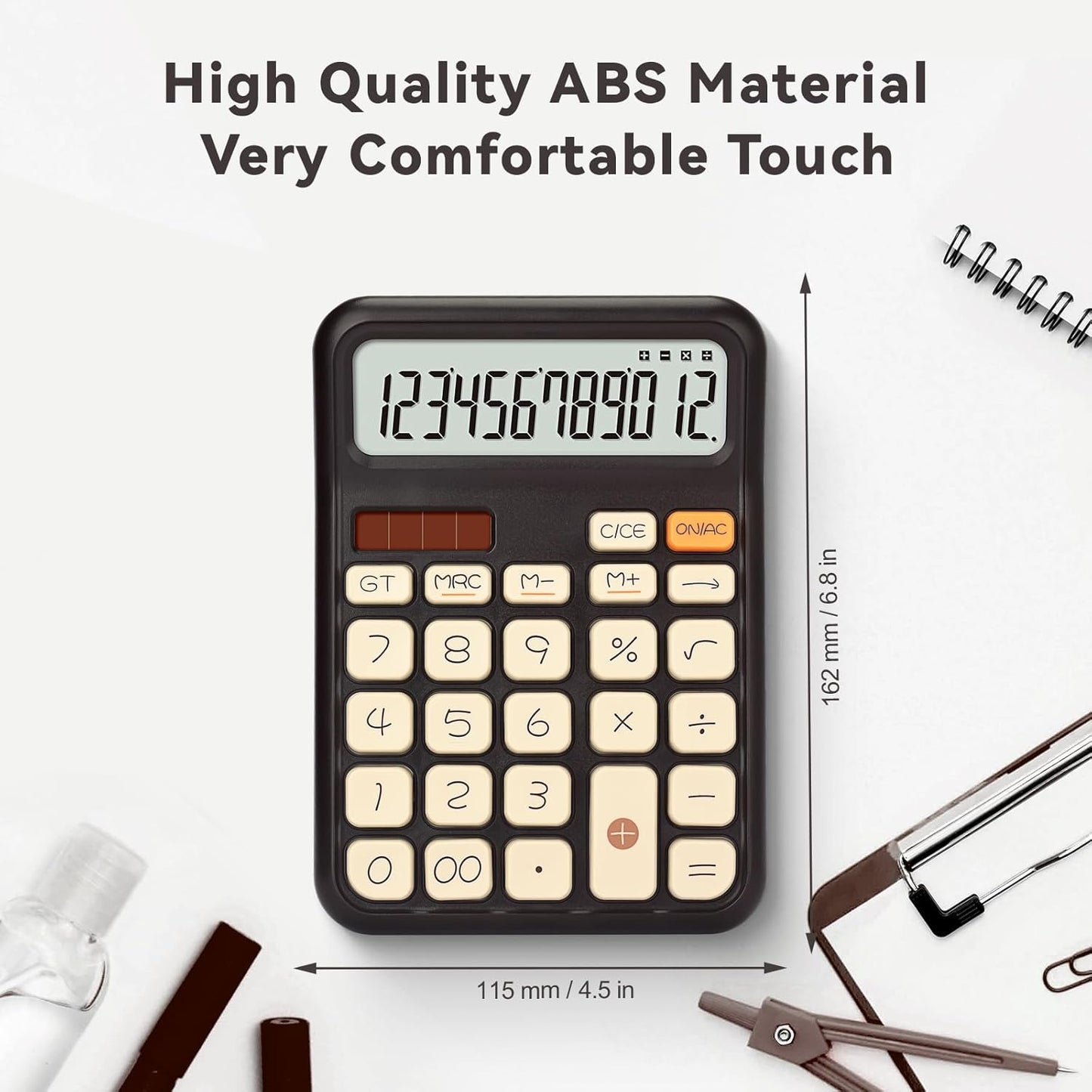 Pendancy Calculators Desktop, Basic 4 Function Handheld Desk Calculator with Solar Battery Dual Power, 12 Digit Large LCD Display Big Button for Office School Home Use (Brown)