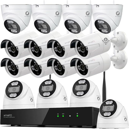 xmartO 16CH 16 Pcs Home Security Camera Kit, 8 * 2K HD Dome Camera and 8 * 2K 3MP Super HD WiFi Home Security Camera, 2-Way Audio, Night Vision, 24/7 Surveillance Camera, No Monthly Fee