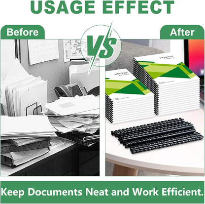 HOUYEE 5/8 Inch Plastic Binding Comb 19 Ring, 125 Sheet Capacity, Letter Size Black Comb Binding Spines (100 Pack)