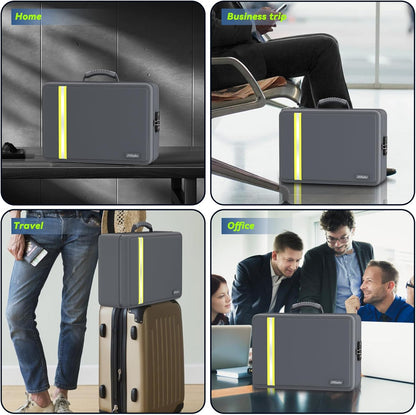 5200℉ Fireproof Document Bag, Insulated Document Box with Lock, Important Document Organizer with Waterproof Zipper, Portable Soft Home Travel Office Safe Storage with 13 Accordion File Folder,Gray