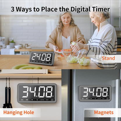 VOCOO Digital Kitchen Timer with 7.8” Extra Large Display, Magnetic LED with 3 Brightness, 4 Alarms and 3 Volume Levels, Battery Powered Countdown Count Up Timer for Cooking, Classroom, Home Gym