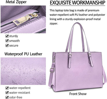 Laptop Bag for Women Waterproof Lightweight Leather 15.6 Inch Computer Tote Bag Business Office Briefcase Large Capacity Handbag Shoulder Bag Professional Office Work Bag Purple